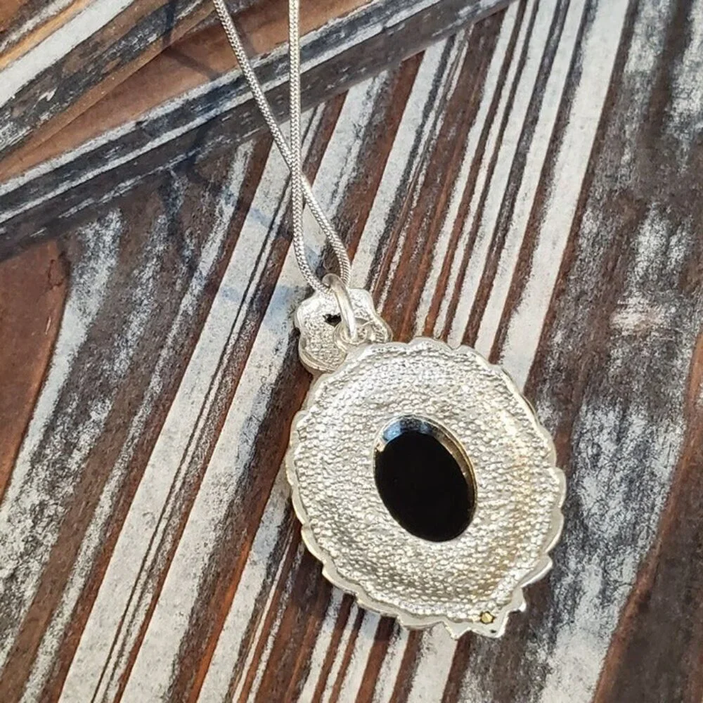 Victorian Style Necklace Silver Black Onyx